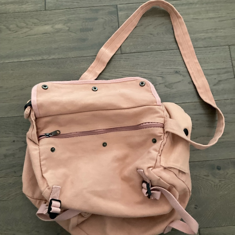 Edgy and Chic Pink Black Button Canvas Shoulder Tote Hobo Bag - Picture 2 of 4